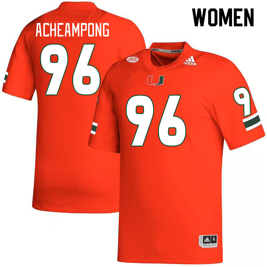 Women #96 Collins Acheampong Miami Hurricanes College Football Jerseys Stitched-Orange